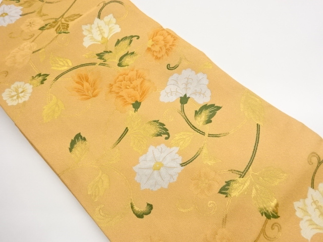 JAPANESE KIMONO / NAGOYA OBI / SILK / WOVEN FLORAL ARABESQUE